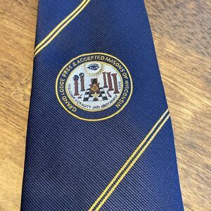 WI Grand Loge Free Accepted Mason Neck Tie Blue Polyester Wide Wisconsin